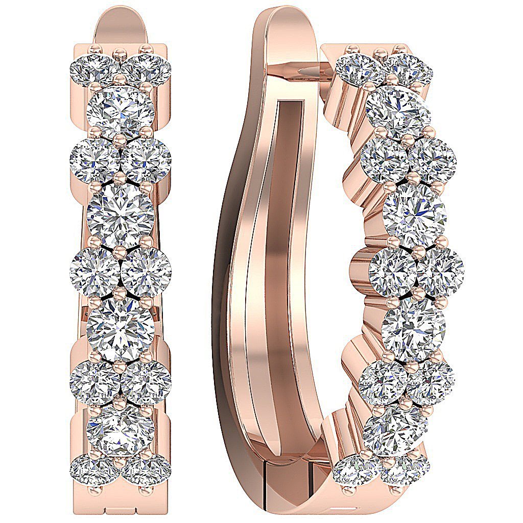14k Rose Gold Genuine Diamond Hoops Earring
