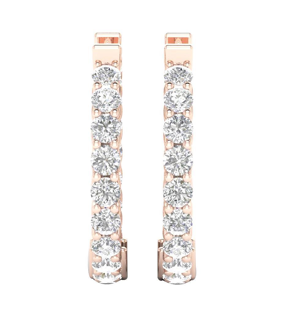 VVS1/VS1/SI1/I1 G 1.50 Ct Inside Outside Hoop Engagement Earrings 18k/14k Yellow Gold Natural Diamond Prong Set