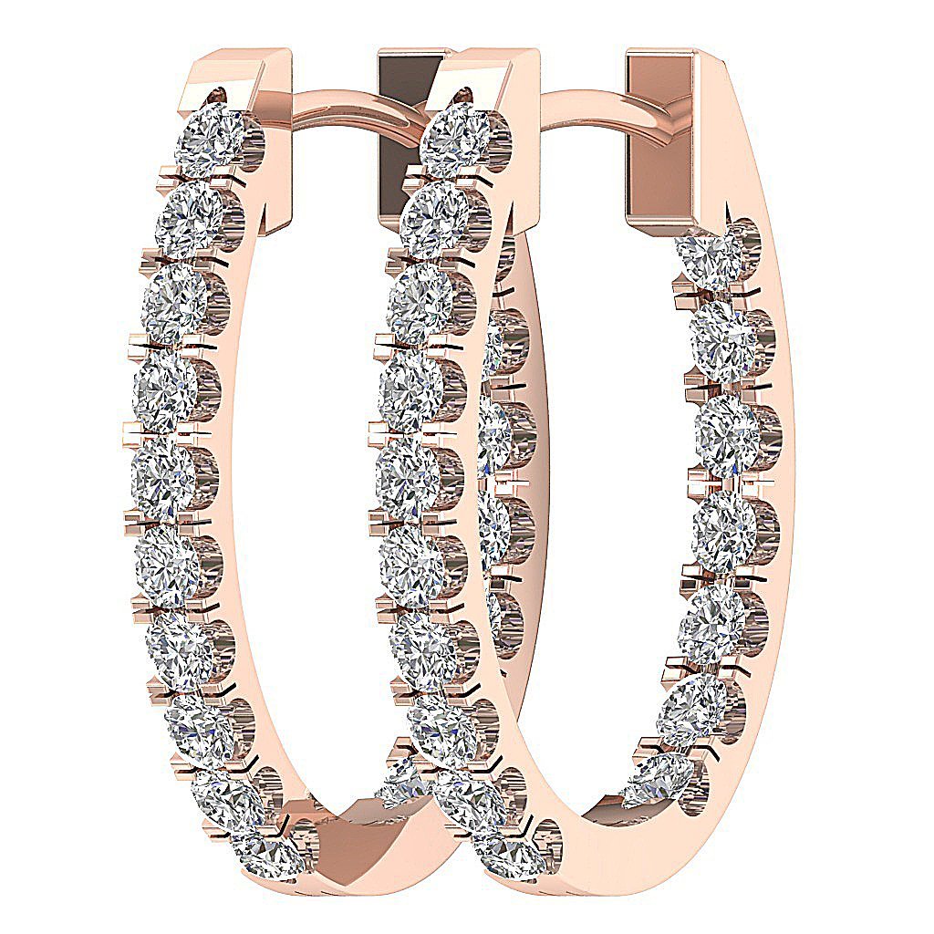 14k Rose Gold Round Diamond Hoops Earring