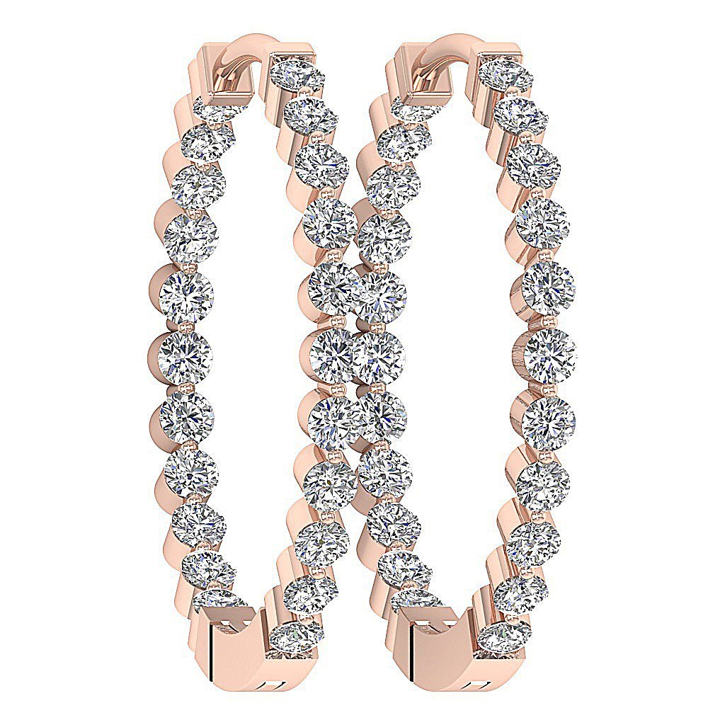 14k Rose Gold Genuine Cut Diamond Hoops Earring
