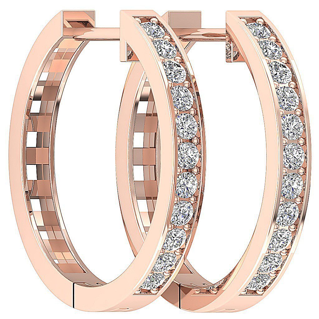 14k Rose Gold Natural Diamond Hoops Earring