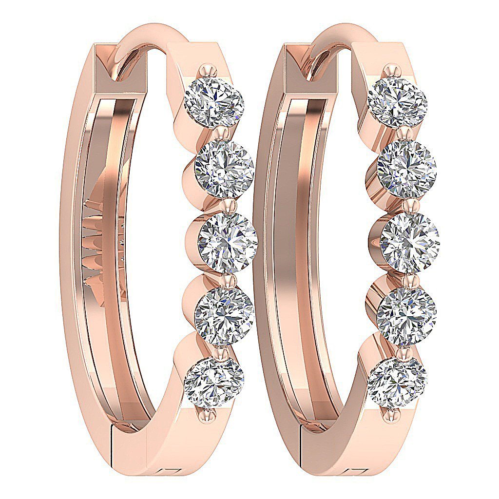 14k Rose Gold Natural Diamond Hoops Earring