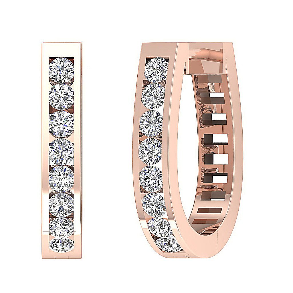 14kRoseGoldHoopsRoundCutDiamondEarring