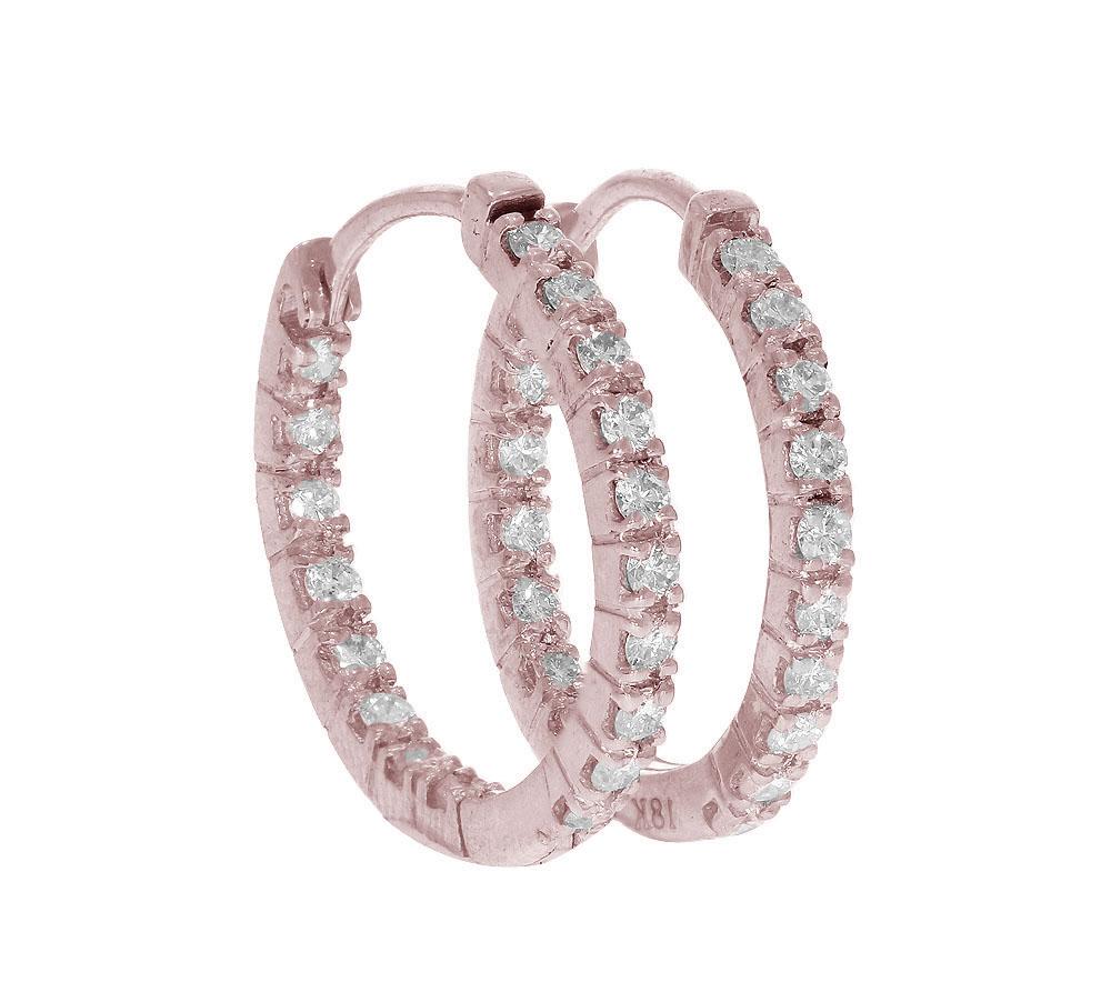 18k Rose Gold Inside Outside Hoop Wedding Earrings Genuine Diamond VVS1/VS1/SI1/I1 0.65 Ct Pave Set