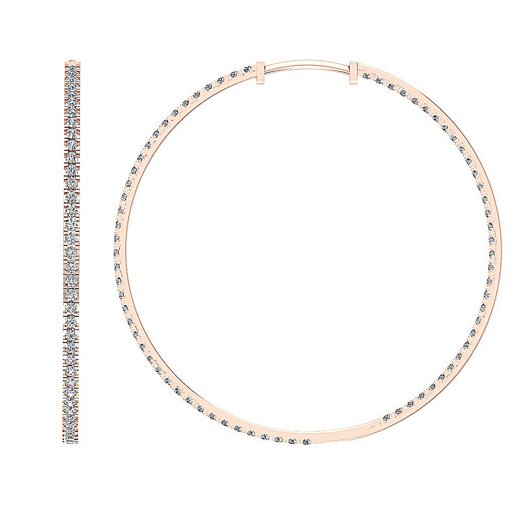 Pave Set Inside Outside Hoop Anniversary Earrings Round Diamond VVS1/VS1/SI1/I1 1.50 Ct 18k/14k White Yellow Rose Gold