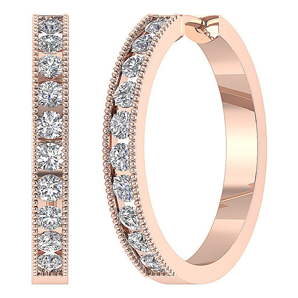 Round Diamond Large Hoops Anniversary Earrings VVS1/VS1/SI1/I1 1.75Ct 18k/14k White Gold Channel Set