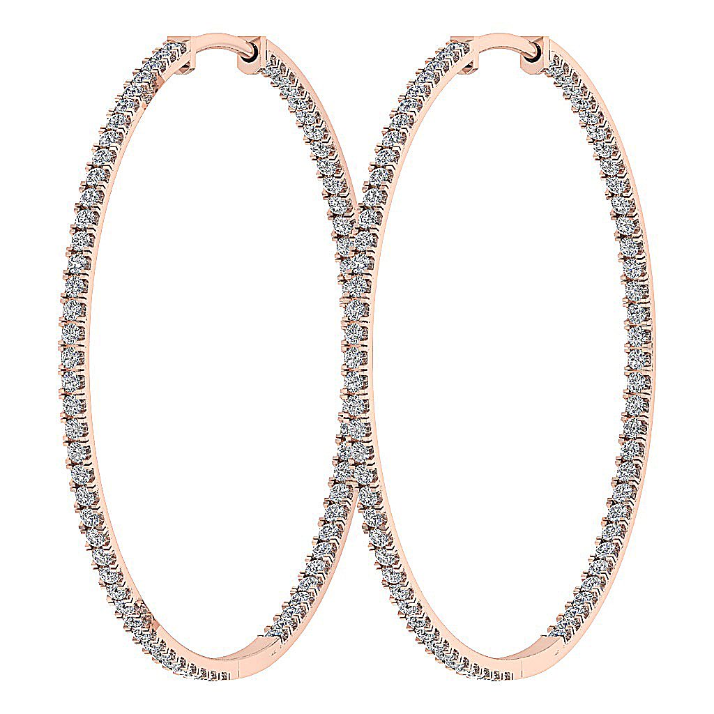 Pave Set Inside Outside Hoop Anniversary Earrings Round Diamond VVS1/VS1/SI1/I1 1.50 Ct 18k/14k White Yellow Rose Gold