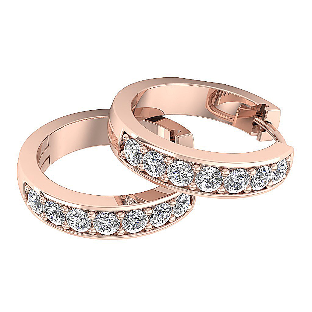 14kRoseGoldPaveSetNaturalCutDiamondHoopsEarring
