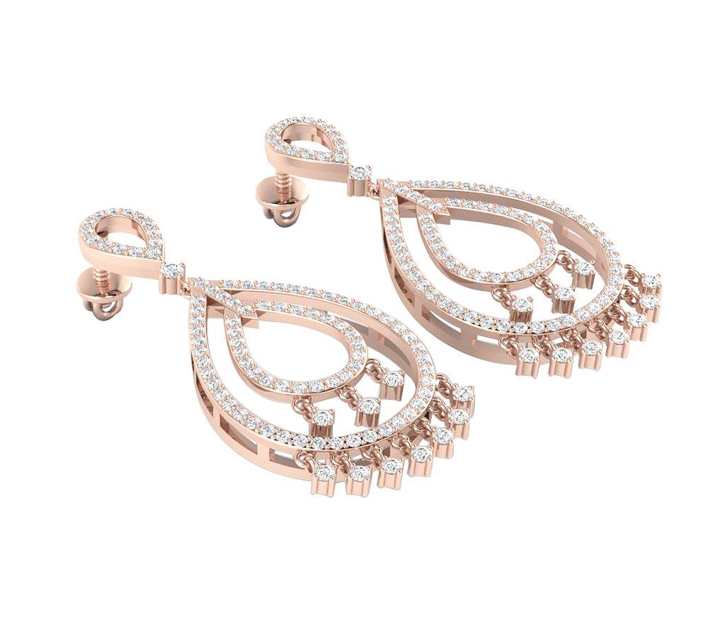 SI1/I1 G 1.75 Ct Chandelier Wedding Earrings Genuine Diamond 18k/14k Yellow Gold Prong Set