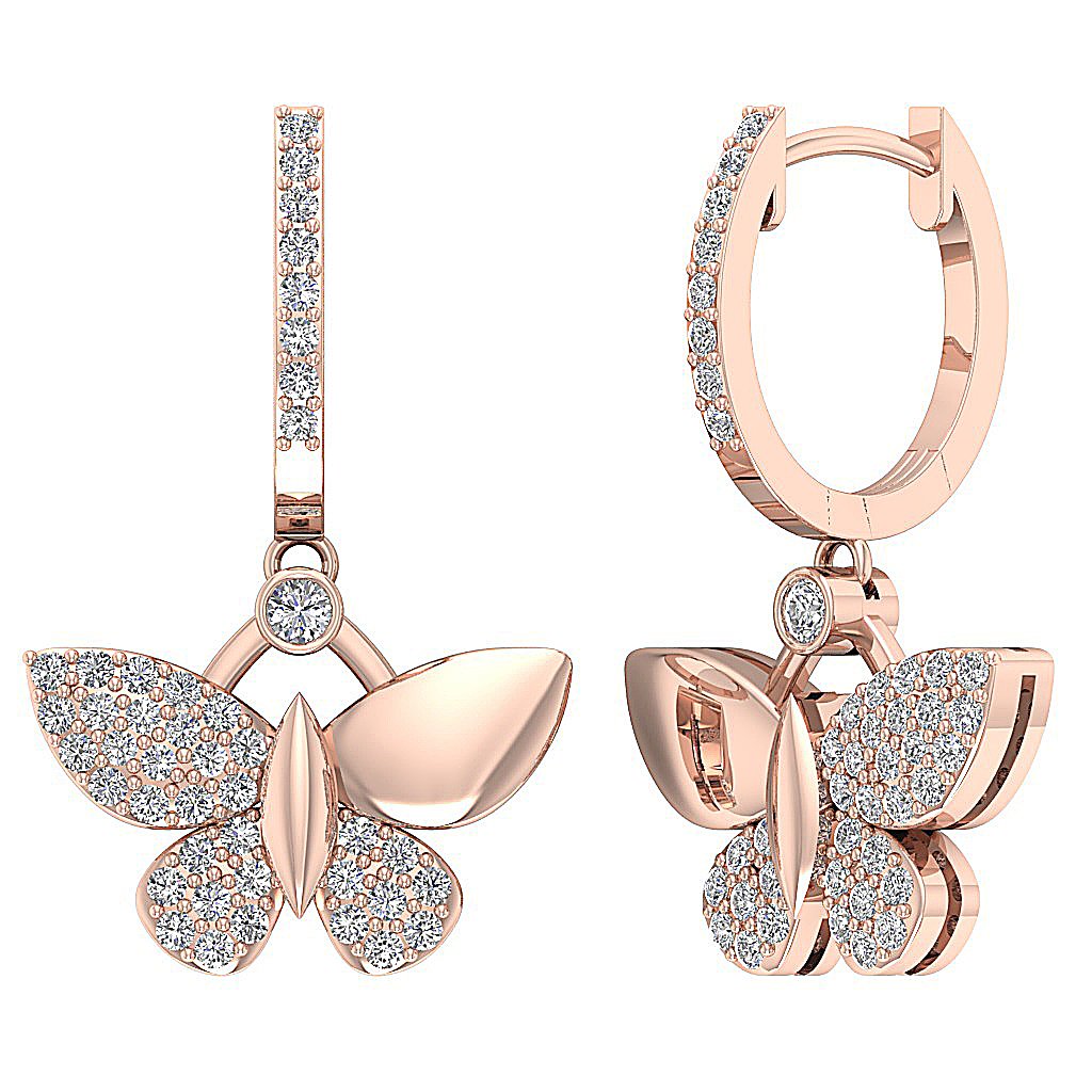 Prong Set Dangle Anniversary Earrings Round Diamond SI1/I1 G 0.60 Ct 18k/14k White Yellow Rose Gold