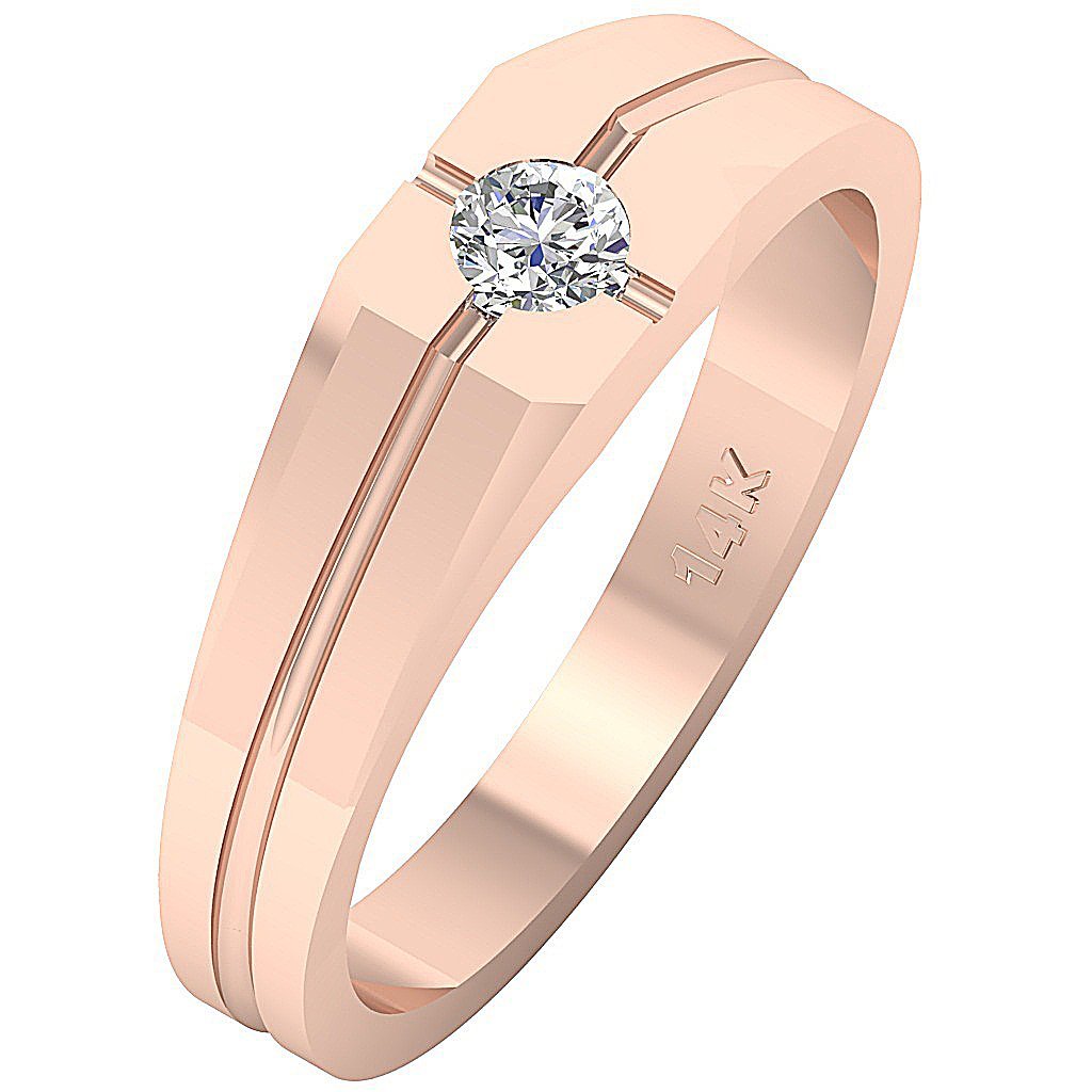 Bezel Set 14k Rose Gold SI1/I1 G 0.25 Ct Men Solitaire Anniversary Ring Round Diamond
