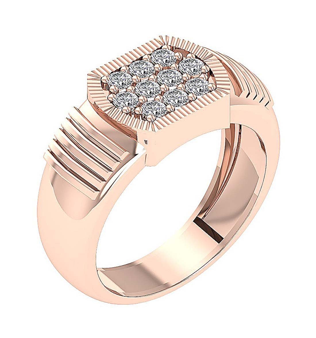 Mens Wedding Ring SI1/I1 G 0.70Ct 14k Solid Gold Natural Diamond Pave Set Width 10.65MM