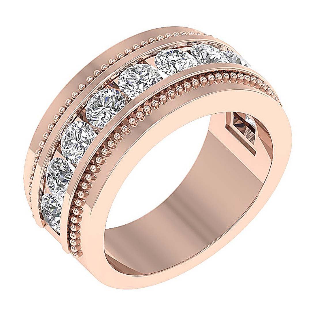 Mens Anniversary Ring SI1/I1 G 2.00Ct Round Diamond 14k Solid Gold Channel Set Width 10.00MM
