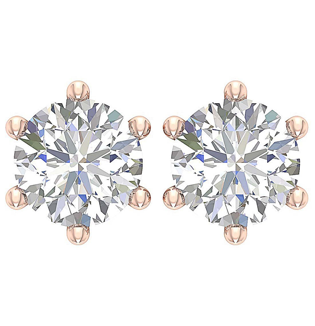 6 Prong Set Round Brilliant Diamond Solitaire Stud Earring I1 G 2.10 Ct 14k Gold