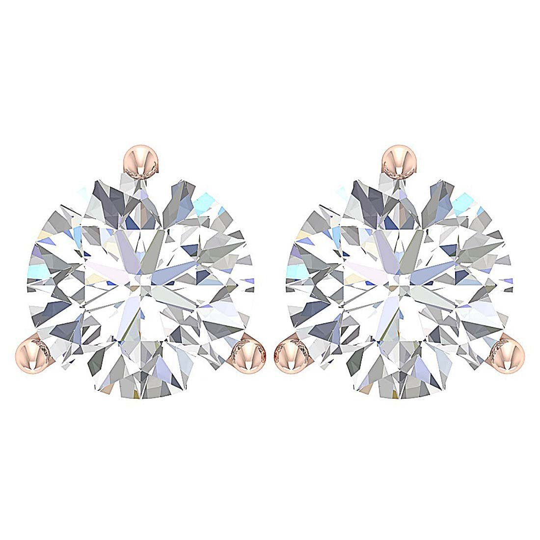 Martini 3 Prong Set I1 G 2.10 Ct Natural Diamond 14k Solid Gold Solitaire Stud Earring