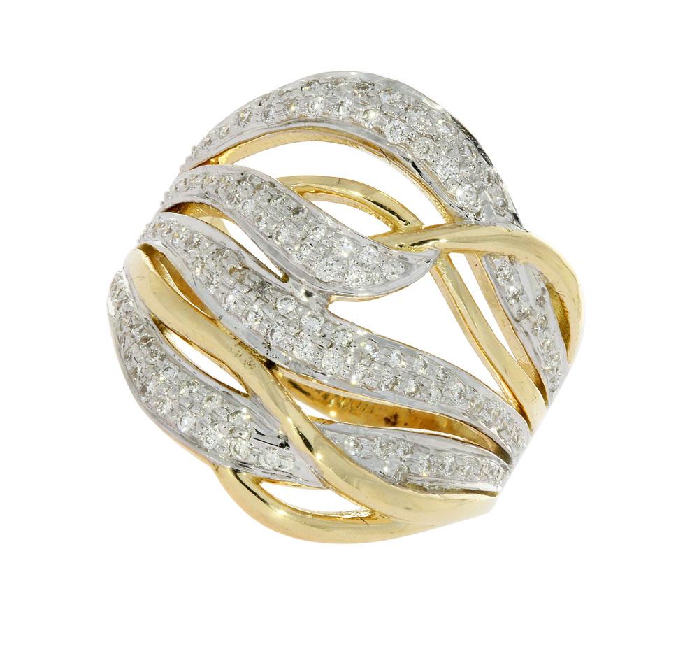 VVS1 E 0.75 Ct Designer Right Hand Anniversary Ring Round Diamond 14k Two tone Gold Pave Set