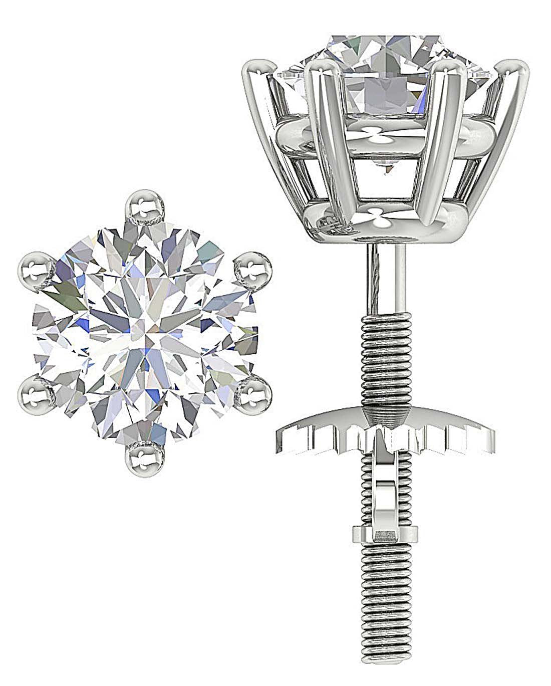 6 Prong Set Round Brilliant Diamond Solitaire Stud Earring I1 G 2.10 Ct 14k Gold