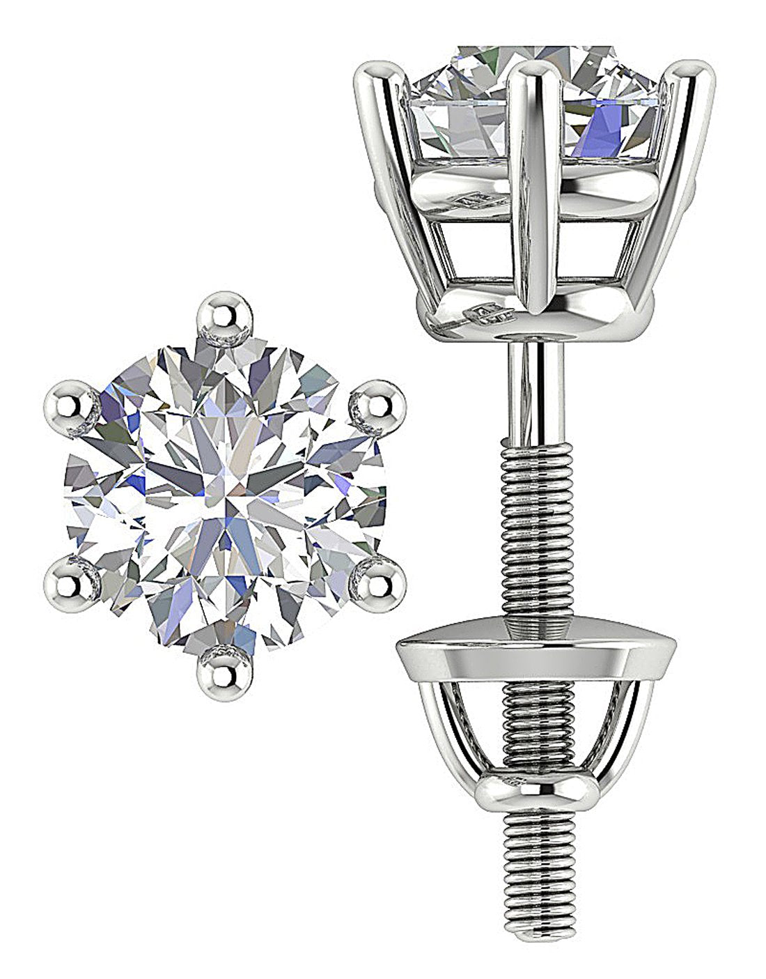 6 Prong Set Solitaire Stud Earring Brilliant Round Diamond I1 G 2.50 Ct 14k Solid Gold
