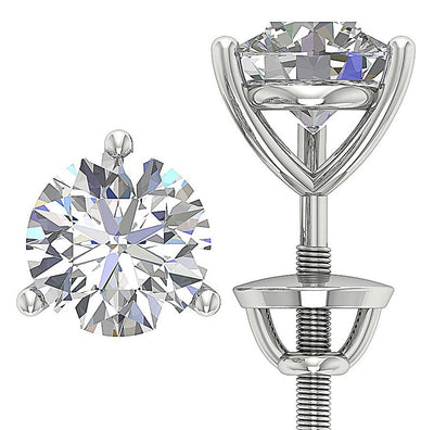 Martini 3 Prong Set Solitaire Stud Earring 14k Gold I1 G 2.50 Ct Round Cut Diamond