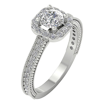 9.30 MM Accent Solitaire Wedding Ring Genuine Diamond I1 G 1.50 Carat 14k White Gold Prong Pave Set