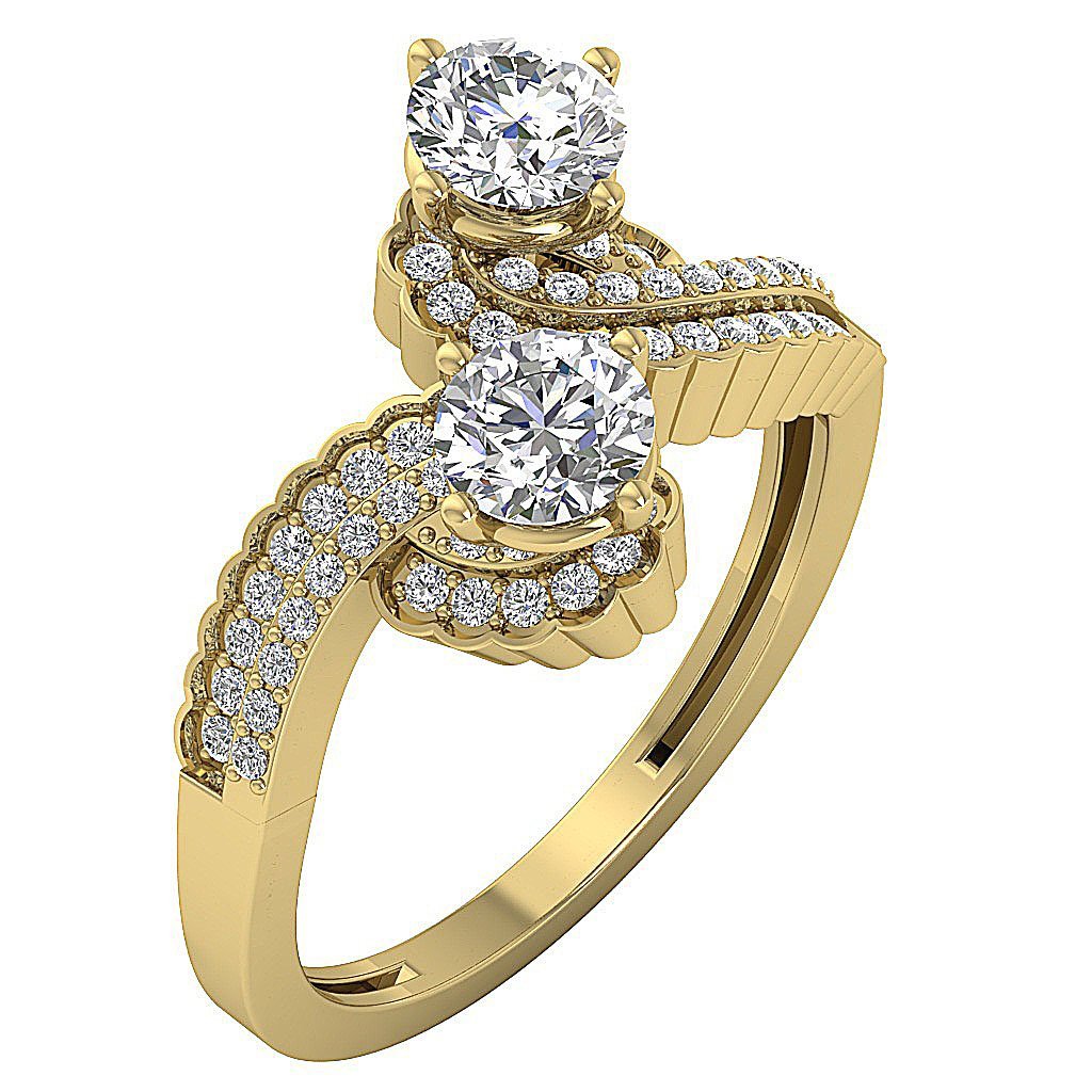 14k Yellow Gold Forever Us Two Stone Engagement Ring Natural Diamond SI1 G 1.50 Ct Prong Set