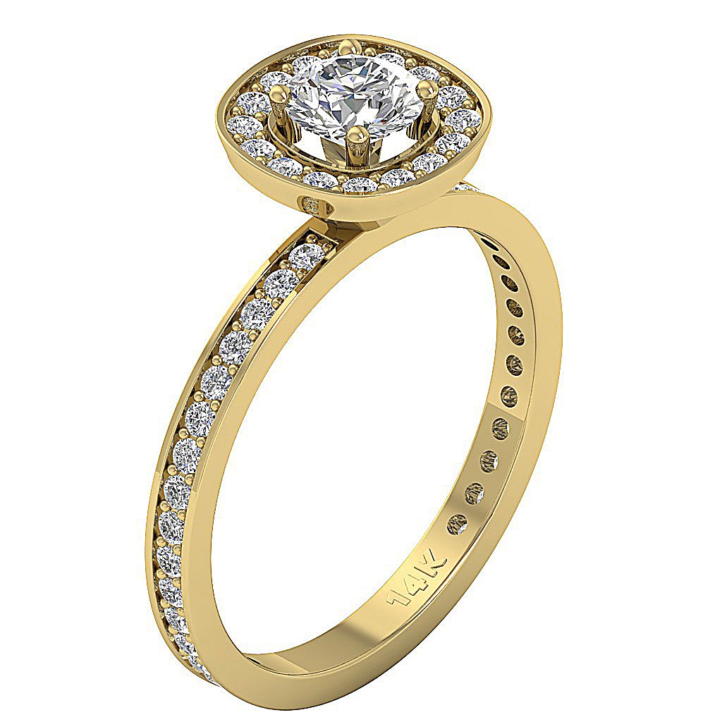14k Two Tone Gold Halo Solitaire Wedding Ring Genuine Diamond I1 G 1.40 Ct Prong Pave Set