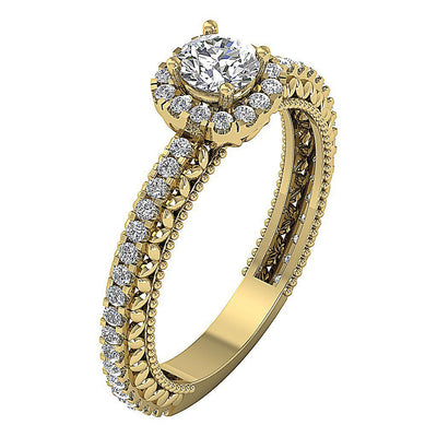 Solitaire Halo Anniversary Ring Round Diamond I1 G 1.05 Ct 14K Solid Gold Prong Set 7.45 MM
