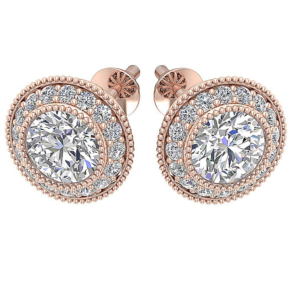 Designer Halo Solitaire Stud Earring SI1 G 1.20Ct 14k/18k Solid Gold Round Diamond Prong Bezel Set
