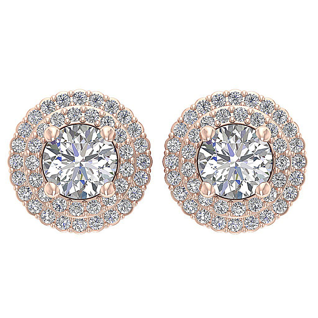 Designer Halo Solitaire Studs Earrings I1 G 1.50 Ct 14k/18k Solid Gold Round Diamonds Prong Set
