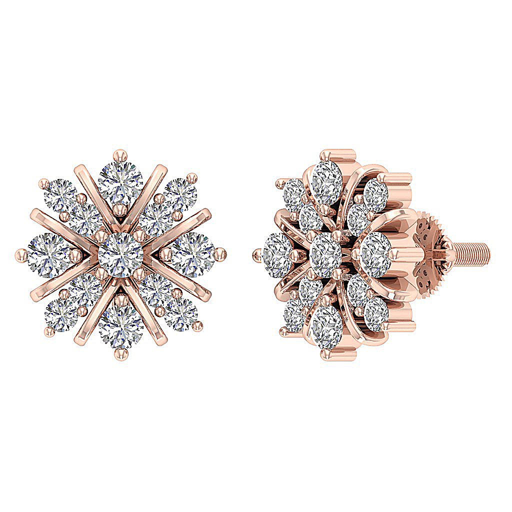 14k/18k Rose Gold Solitaire Studs Wedding Earrings Genuine Diamond VVS1/VS1/SI1/I1 0.65 Ct Prong Set