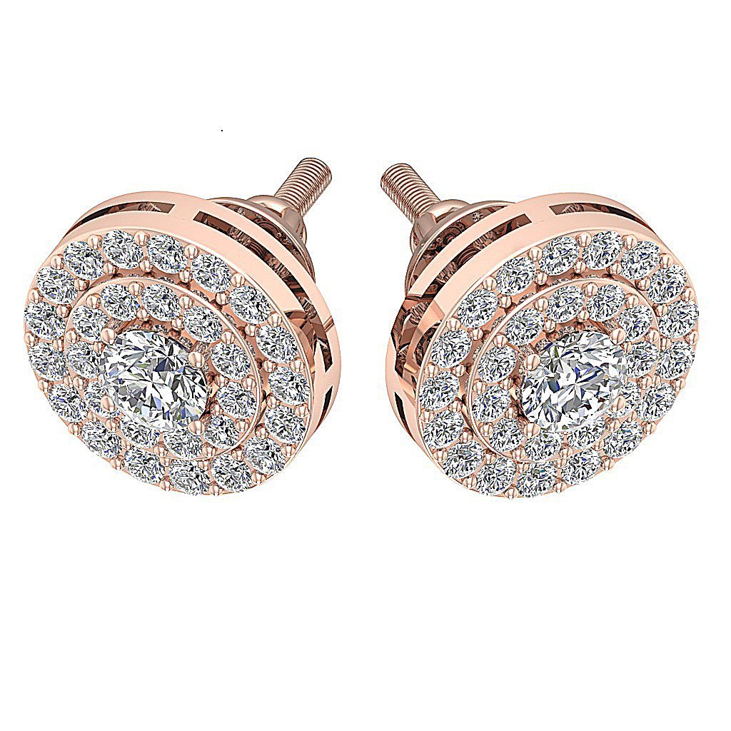 Halo Solitaire Studs Earrings I1 G 1.00 Ct 14k/18k Solid Gold Natural Diamonds