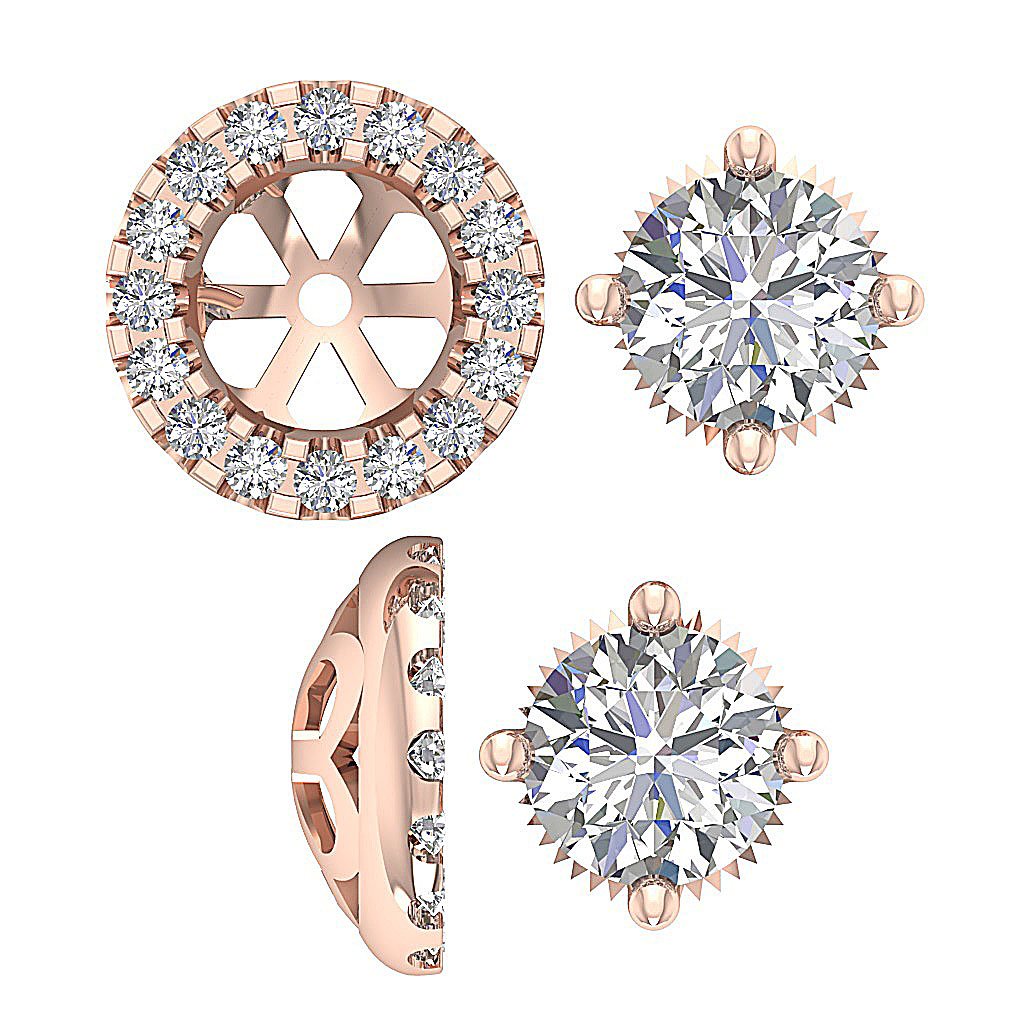 14k/18k Solid Gold Round Diamond SI1 G 1.30Ct Removable Jacket Halo Solitaire Stud Earring Prong Set