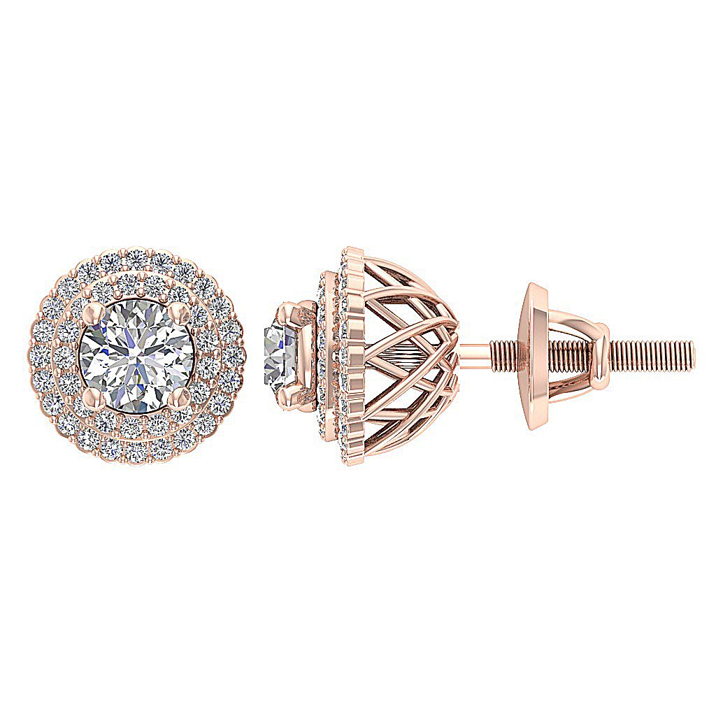 Designer Halo Solitaire Studs Earrings I1 G 1.50 Ct 14k/18k Solid Gold Round Diamonds Prong Set