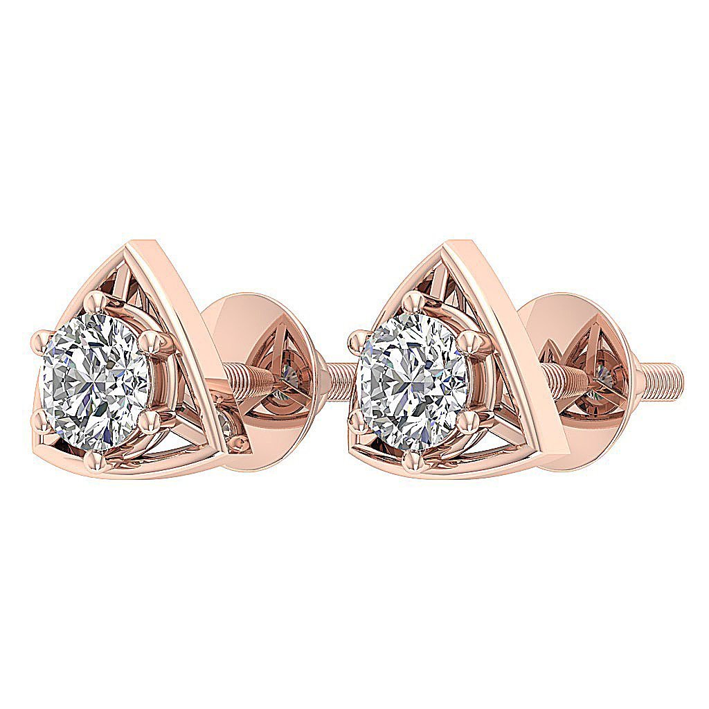 Prong Set Solitaire Studs Anniversary Earrings Round Diamond SI1/I1 G 0.55 Ct 14k/18k White Yellow Rose Gold