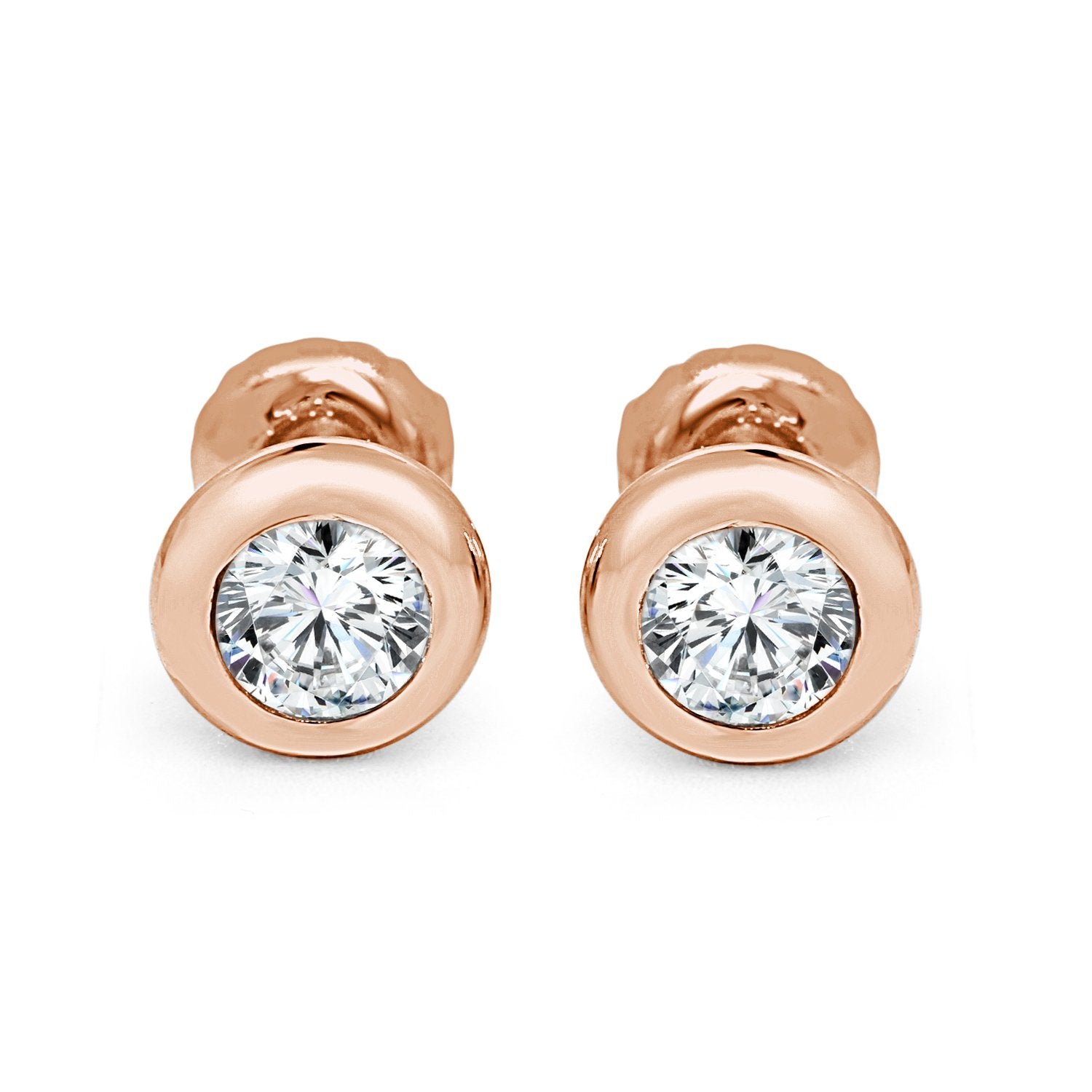 I1 G 0.50 Ct Solitaire Studs Engagement Earrings Natural Diamond 14k/18k Yellow Gold Bezel Set
