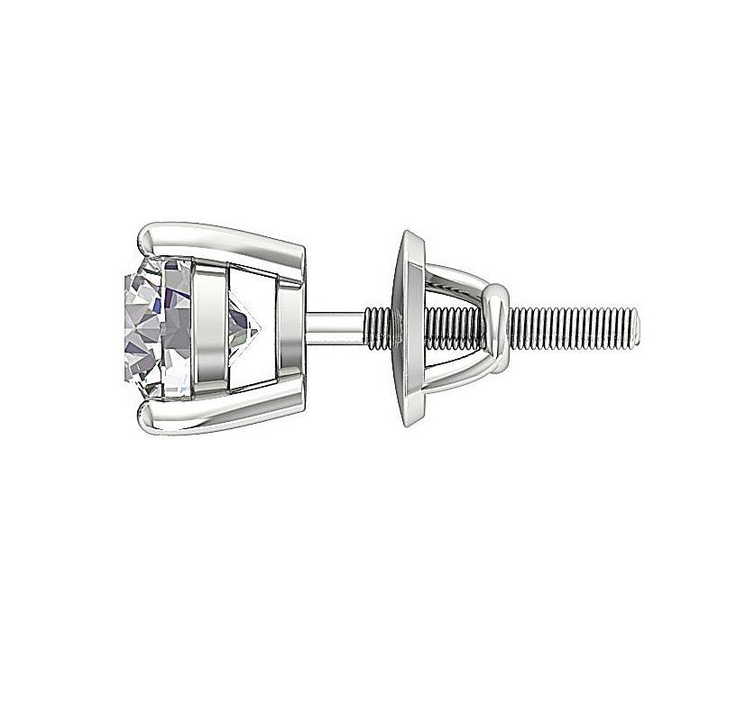 Solitaire Basket Studs Earrings 14k White Gold Natural Diamonds SI1/I1 G 0.75 Ct