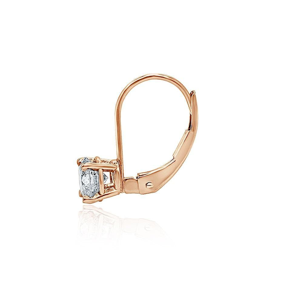 Lever Back Solitaire Stud Earring Natural Diamonds I1 G 1.10 Ct 14k/18k Yellow Gold