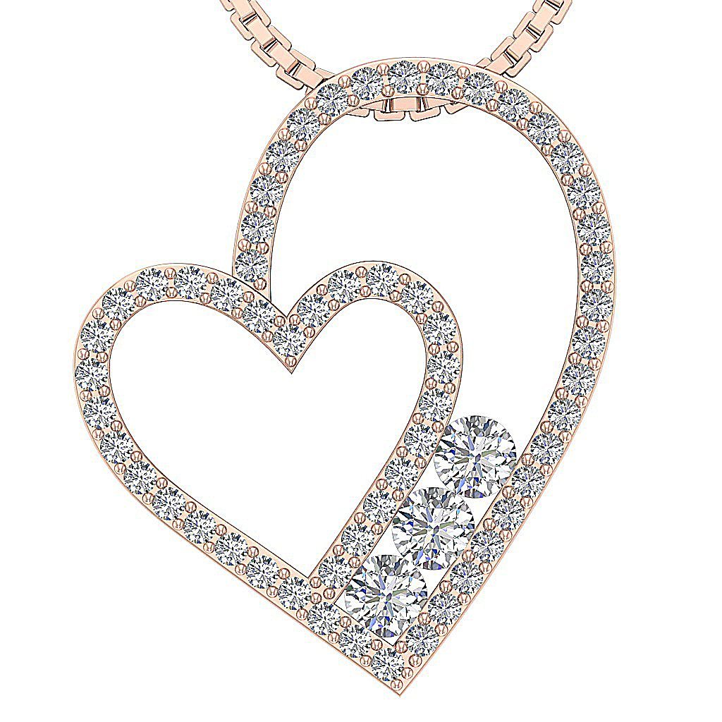 14kRoseGoldRoundDiamondHeartPendants