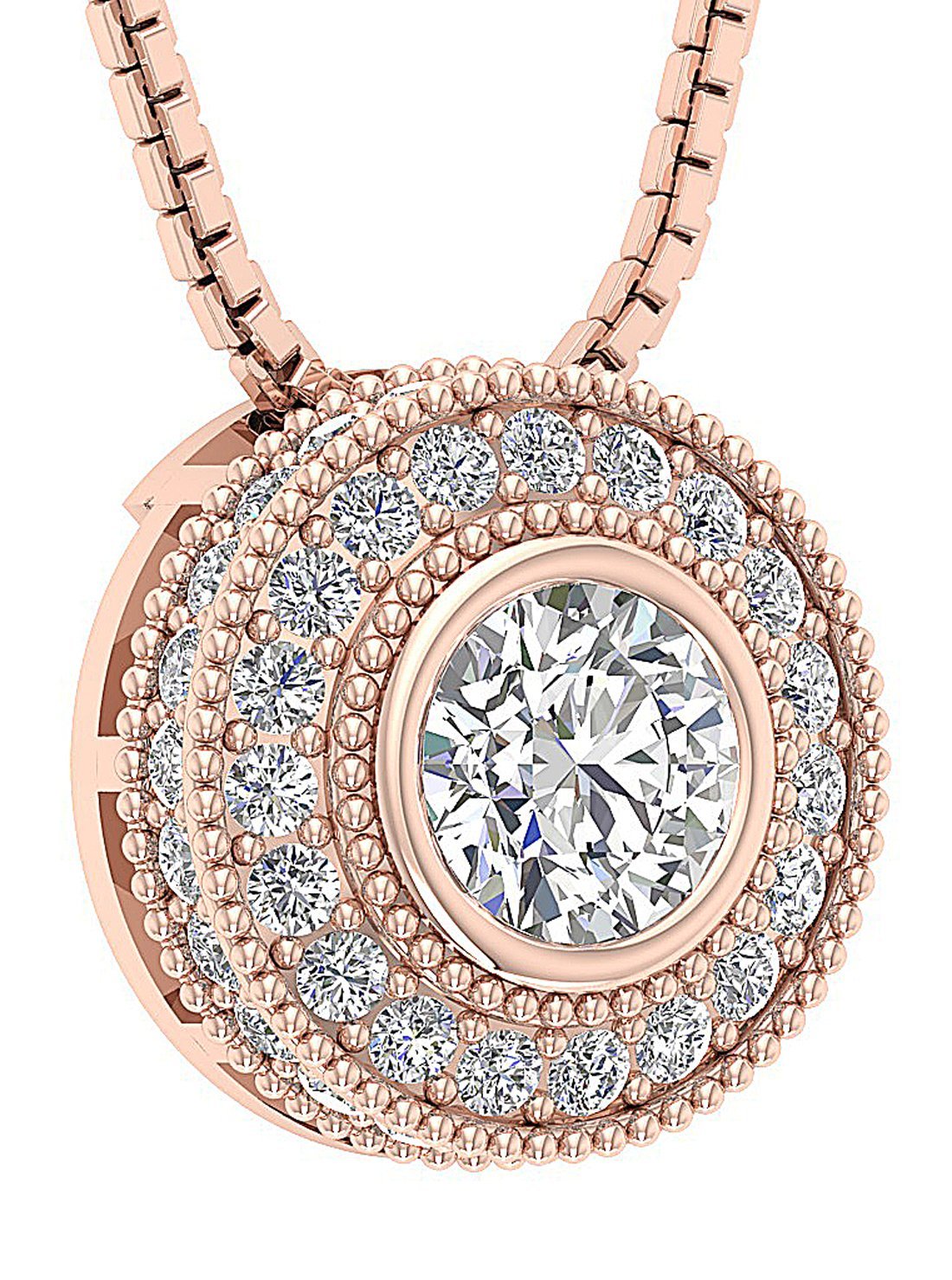 Halo Cluster Pendants Round Diamond Prong Bezel Set 14k/18k Solid White Gold I1/SI1 G 1.00 Carat