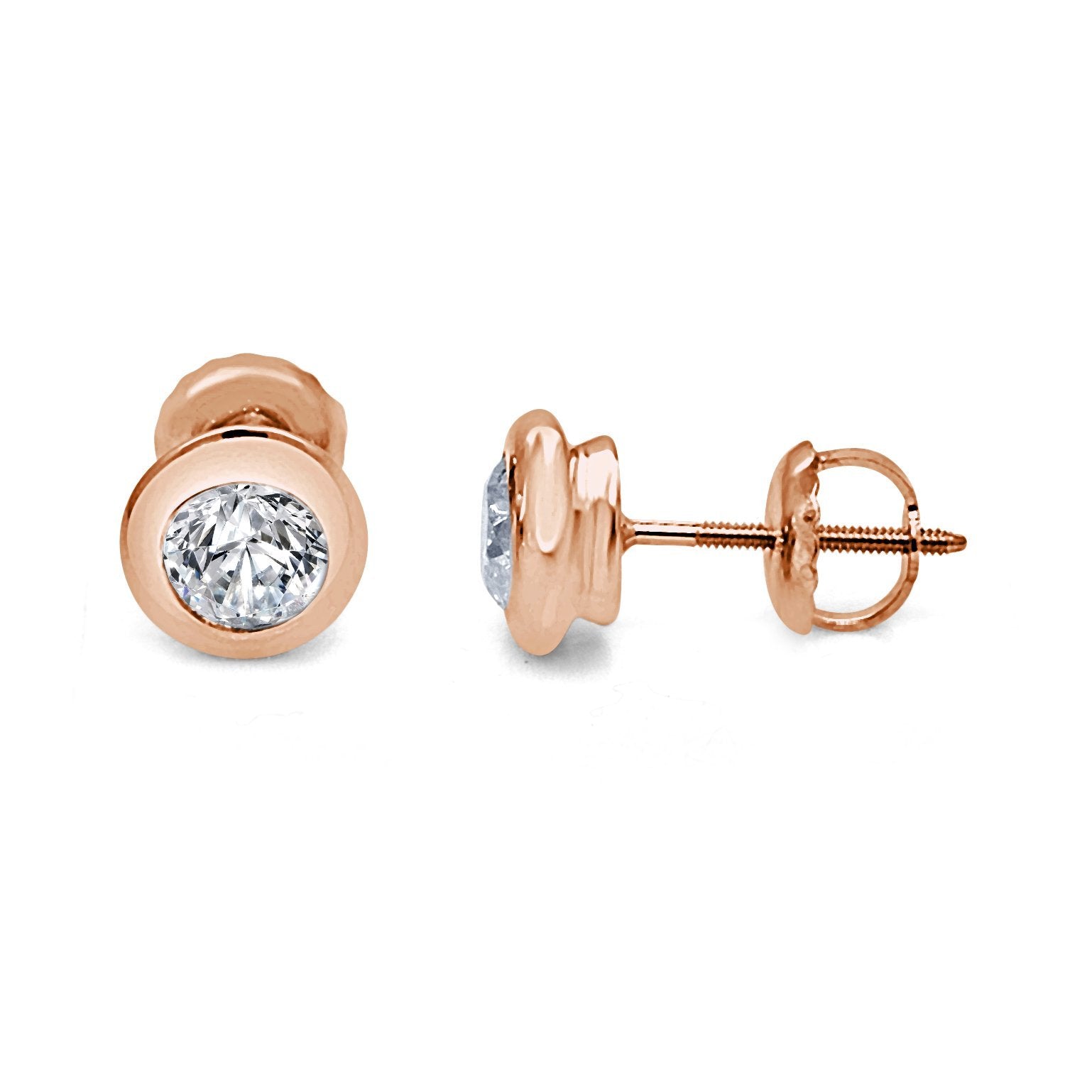 I1 G 0.50 Ct Solitaire Studs Engagement Earrings Natural Diamond 14k/18k Yellow Gold Bezel Set