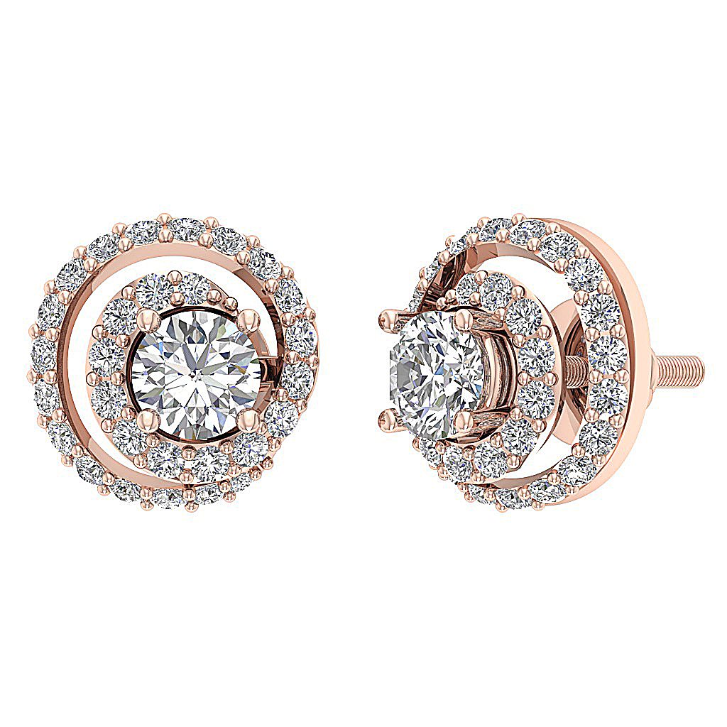 14k/18k Solid Gold Round Diamonds I1 G 1.25Ct Removable Jacket Halo Solitaire Studs Earrings 9.90MM