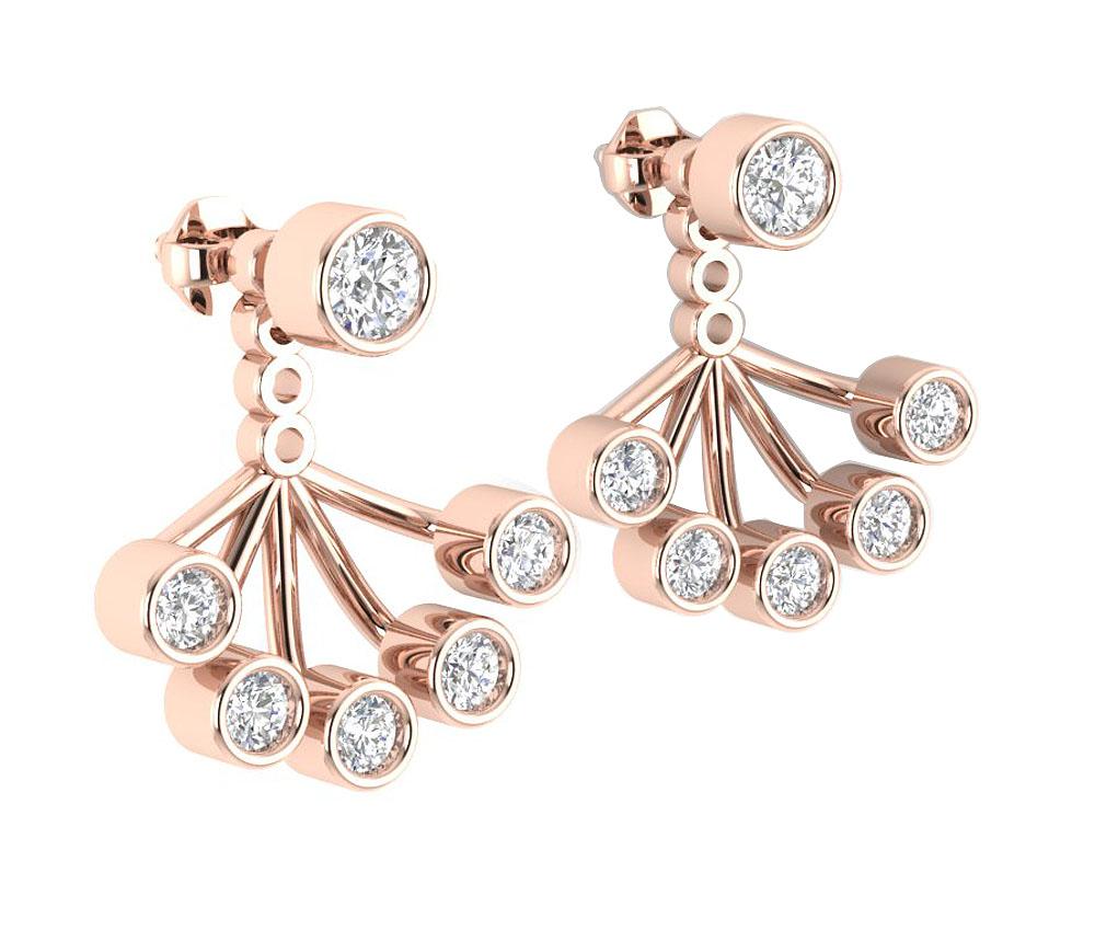 14k/18k Solid Gold Round Diamonds I1 G 0.95 Ct Removable Jacket Studs Earrings Bezel Set 14.37MM