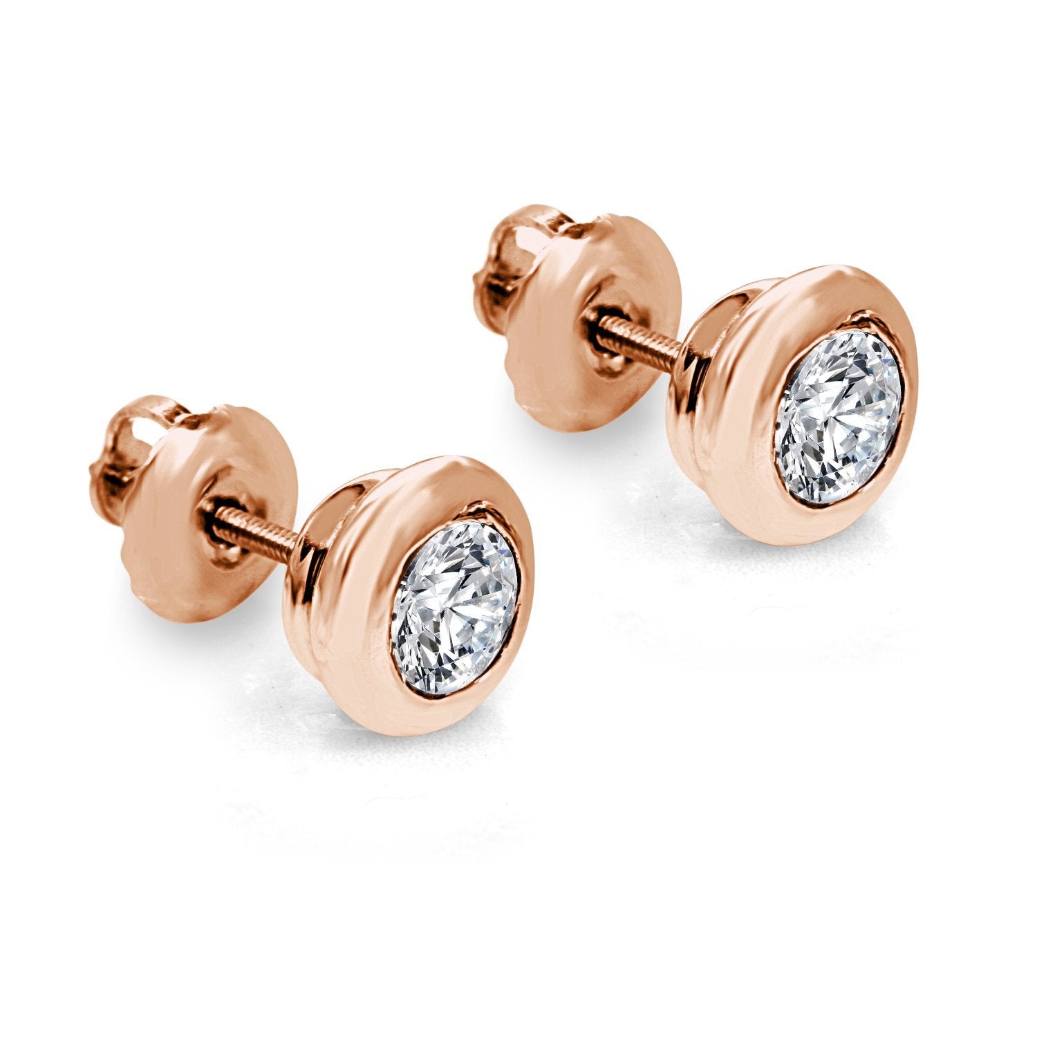 I1 G 0.50 Ct Solitaire Studs Engagement Earrings Natural Diamond 14k/18k Yellow Gold Bezel Set