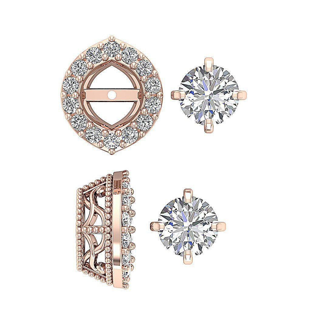 14k/18k White Gold Real Diamond I1 G 1.40Ct Removable Jacket Halo Solitaire Stud Earring Prong Set