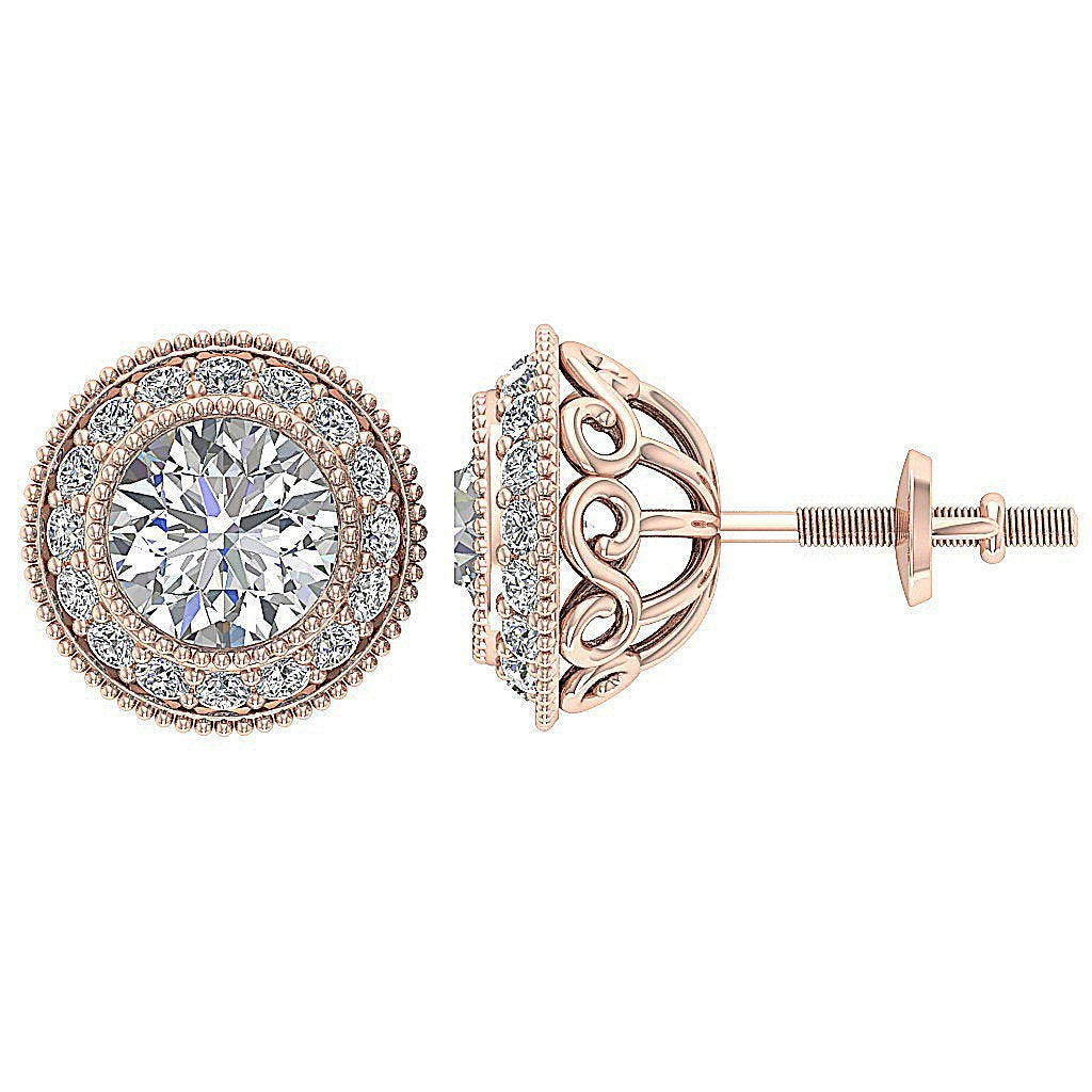 Designer Halo Solitaire Stud Earring SI1 G 1.20Ct 14k/18k Solid Gold Round Diamond Prong Bezel Set
