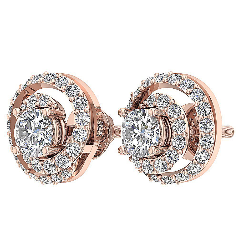 14k/18k Solid Gold Round Diamonds I1 G 1.25Ct Removable Jacket Halo Solitaire Studs Earrings 9.90MM