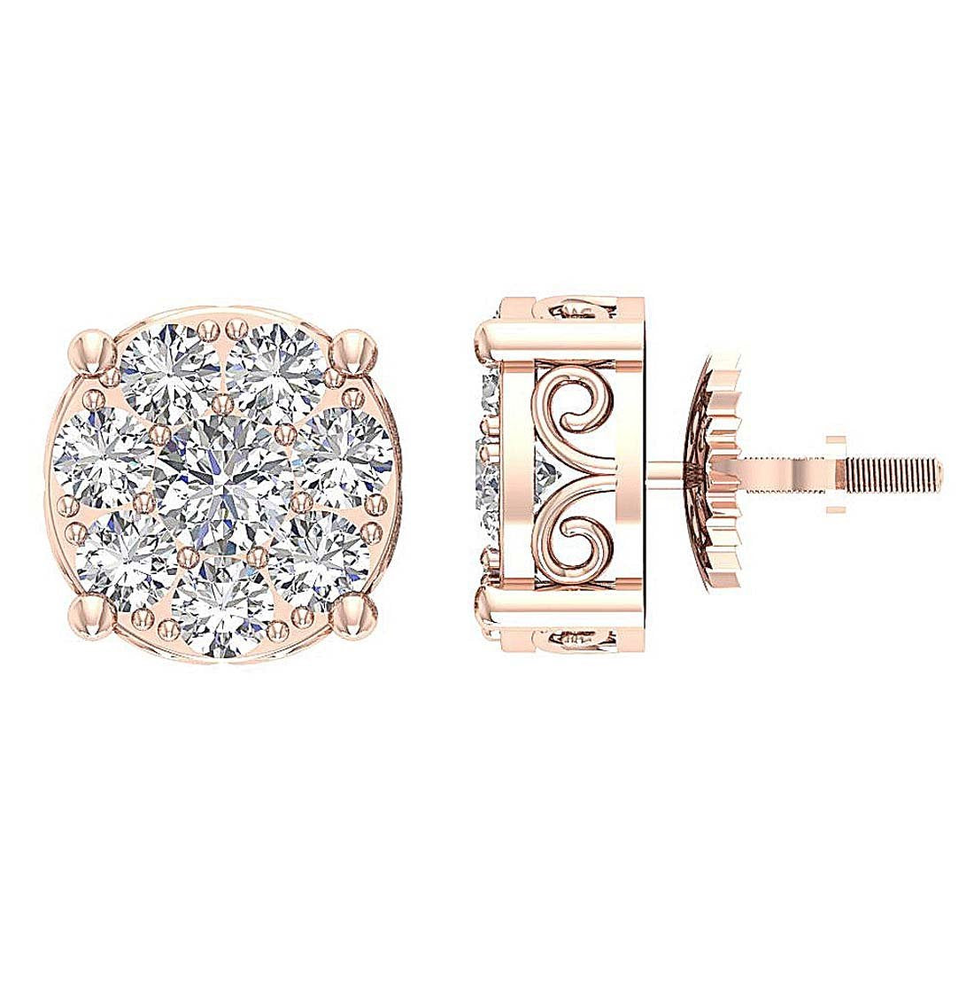 Natural Diamond Solitaire Studs Engagement Earrings VS1/SI1/I1 1.50 Ct 14k/18k White Gold Prong Set