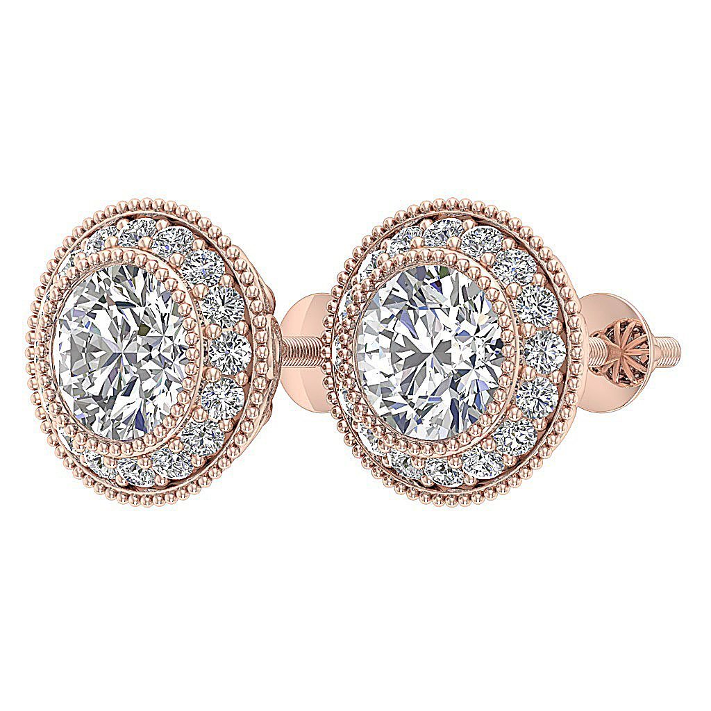 Designer Halo Solitaire Stud Earring SI1 G 1.20Ct 14k/18k Solid Gold Round Diamond Prong Bezel Set