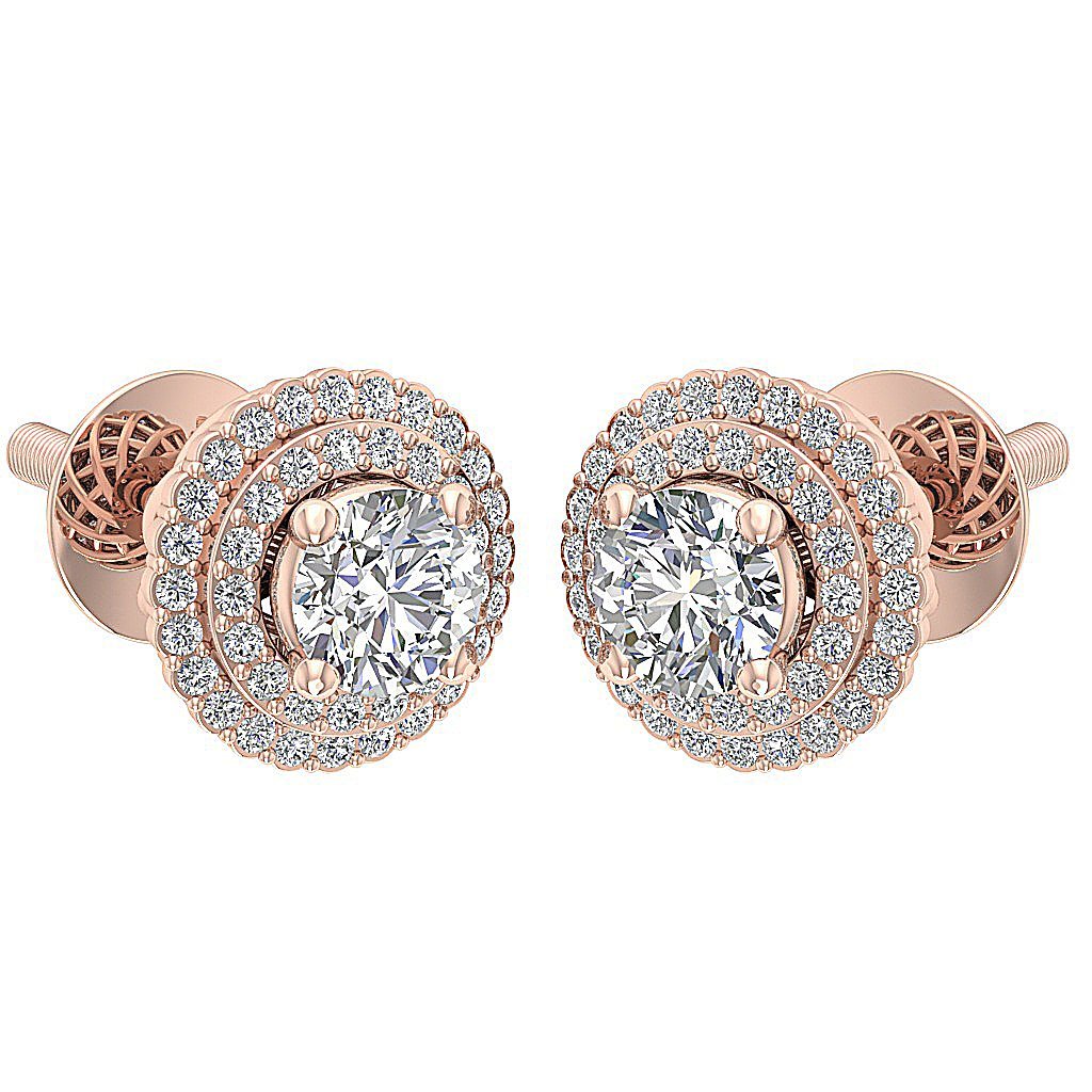 Designer Halo Solitaire Studs Earrings I1 G 1.50 Ct 14k/18k Solid Gold Round Diamonds Prong Set