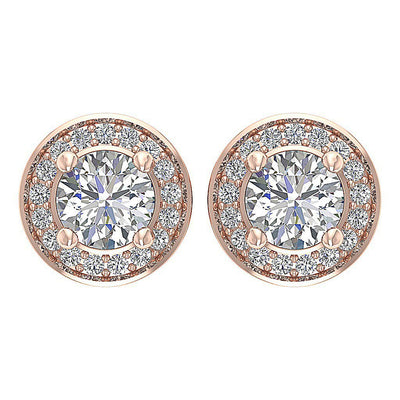 14k/18k Rose Gold Round Diamond I1 G 1.30Ct Removable Jacket Halo Solitaire Stud Earring Prong Set